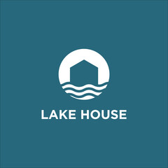 Wall Mural - Lake House in Circle Logo Vector