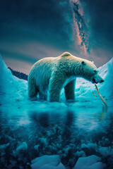 Poster - Polar bear on frozen lake