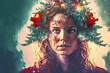 Double Exposure Dopplbelichtung Frau Portrait Landschaft Weihnachtliche Stimmung Festlich AI Digital Art Illustration Generative AI