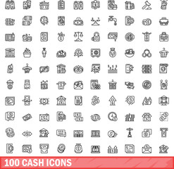 Sticker - 100 cash icons set. Outline illustration of 100 cash icons vector set isolated on white background