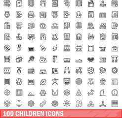 Poster - 100 children icons set. Outline illustration of 100 children icons vector set isolated on white background