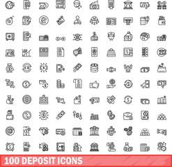 Sticker - 100 deposit icons set. Outline illustration of 100 deposit icons vector set isolated on white background