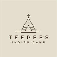 Teepees Indian Line Art Logo Vector Simple Minimalist Illustration Template Icon Graphic Design. Traditional Indian Camp Sign Or Symbol For Adventure And Wanderlust Concept