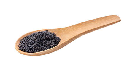 Wall Mural - black sesame in  wood spoon isolated on transparent png