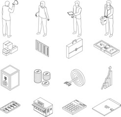 Wall Mural - Purchasing manager icons set. Isometric set of purchasing manager vector icons outline on white thin line collection