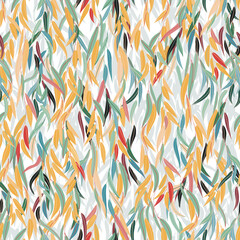 Seamless vector pattern with weeping willow branches. The drooping branches of a tree with colorful autumn leaves. Natural print on a light background.