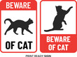 Beware of cats, danger cat funny print ready sign vector