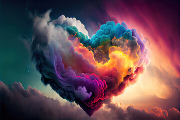 Poster - beautiful colorful valentine day heart in the clouds as abstract background, made with generative ai