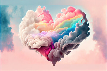 Poster - beautiful colorful valentine day heart in the clouds as abstract background, made with generative ai