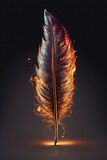 Fototapeta Do akwarium - Burning phoenix feather on black background. Writing quill. Inspiration on the fire. Generative ai. 