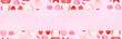 Banner with pattern from hearts and valentines day symbols elements top view. Creative valentines day flat lay background