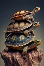 Illustration Of Weird Thing, Stack Tower Of Tree Turtle Look Funny