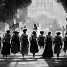 Suffragette March Women's Rights Group Black White Organised Rally Demonstration Abstract Generative AI Tools Technology Illustration