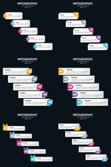 Sticker -  5 Steps cycle diagrams and timelines. 6 Infographics Pack. Presentation Vector slide template