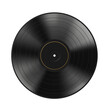 Realistic black vinyl record isolated. Blank mock up. Dark label. Highly detailed. png.