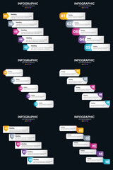 Sticker -  5 Steps cycle diagrams and timelines. 6 Infographics Pack. Presentation Vector slide template