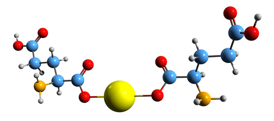  3D image of Calcium diglutamate skeletal formula - molecular chemical structure of flavor enhancer isolated on white background