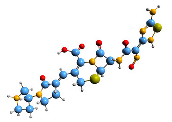 Poster -  3D image of Ceftobiprole fosamil skeletal formula - molecular chemical structure of  cephalosporin antibiotic isolated on white background