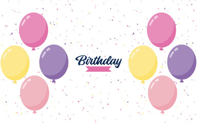 Sticker - Happy Birthday lettering text banner with balloon Background. Vector illustration