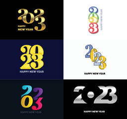 Wall Mural - Big Set of 2023 Happy New Year logo text design 2023 number design template