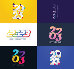 Poster - Big Set of 2023 Happy New Year logo text design 2023 number design template