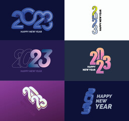 Sticker - Big Collection of 2023 Happy New Year symbols Cover of business diary for 2023 with wishes