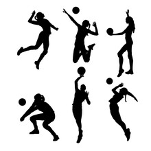 Set Of Silhouettes Of Volleyball Sport Vector Design