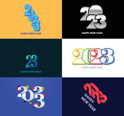 Poster - Big Set of 2023 Happy New Year logo text design 2023 number design template