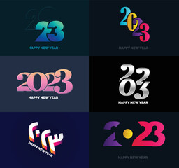 Poster - Big Set of 2023 Happy New Year logo text design 2023 number design template