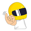 Bike driver in motorcycle helmet and shows the little finger.  cartoon flat style. Vector illustration.