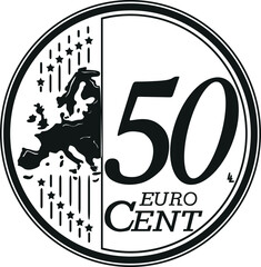 Wall Mural - 50 cent euro coin vector silhouette