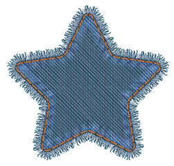 Christmas Star Shape Photo Realistic Torn Denim Patch Isolated. Seasonal Holiday Decoration