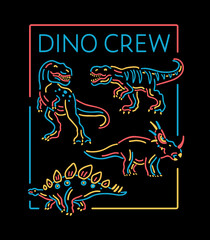 Wall Mural - Neon light style dinosaur illustration.  Vector illustration for t-shirt prints, posters, and other uses.