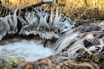 Poster - Paysage Belgique Wallonie ruisseaux gel hiver cascade eau environnement