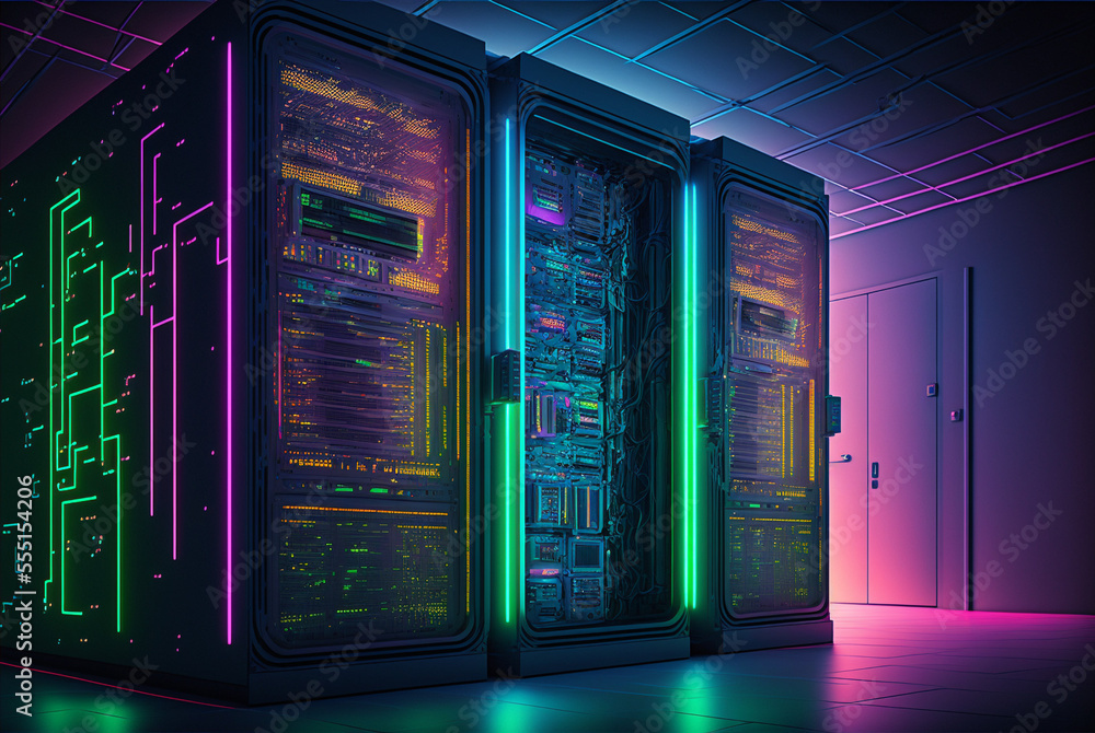 Generative ai server racks in computer network security server room ...
