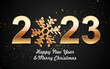 Shiny gold 2023 new year greetings card. EPS10 vector