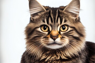 Close-up of a cat isolated on a white background. Generative AI