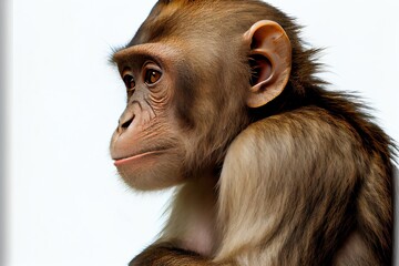 Wall Mural - Close-up of a Monkey isolated on white background. Generative AI