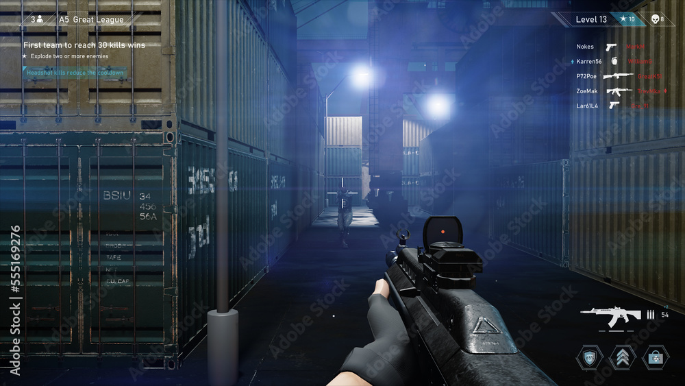Night Video Game Mock-up Concept: Game play of Multiplayer 3D Shooter ...