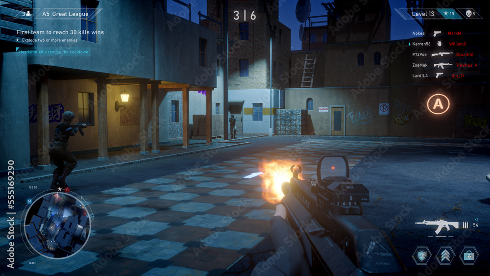 Night Video Game Mock-up Concept: Game play of Multiplayer 3D Shooter ...