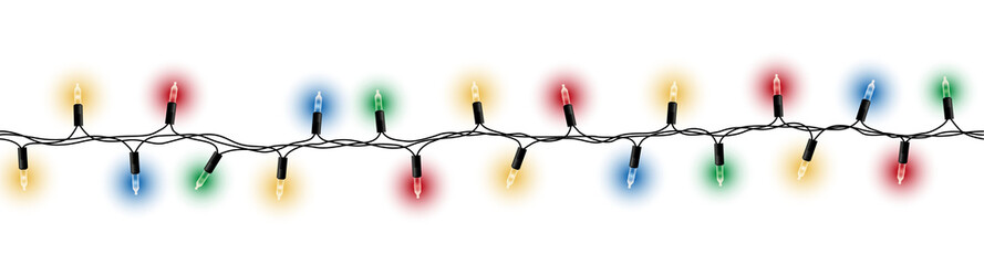 Wall Mural - vector seamless colorful christmas light garland pattern on transparent background