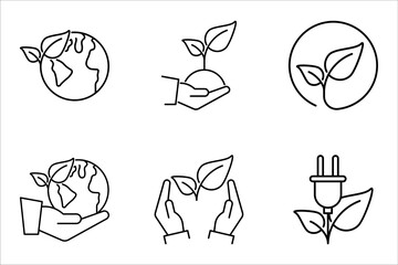 eco friendly related thin line icon set. linear ecology icons. environmental sustainability simple s