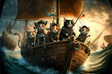 A Brigade Of Pirate Cats On A Galleon