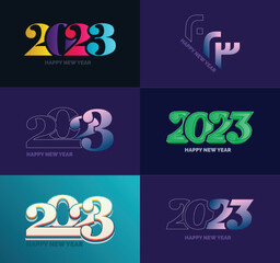 Poster - Big Collection of 2023 Happy New Year symbols Cover of business diary for 2023 with wishes