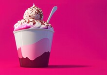 Ice Cream Sundae On A Pink Background With Room For Copy