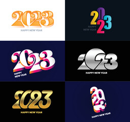 Poster - Big Set of 2023 Happy New Year logo text design 2023 number design template