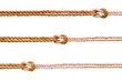 Three rough ropes with reef knot set. Png isolated with transparency