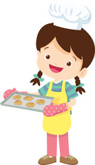 Wall Mural - Cooking children girl Little kid making delicious food professional chef