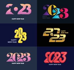 Poster - Big Set of 2023 Happy New Year logo text design 2023 number design template