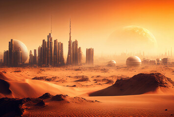Wall Mural - astronaut on mars the red planet. landscape with desert and mountains, colonization of mars, generat